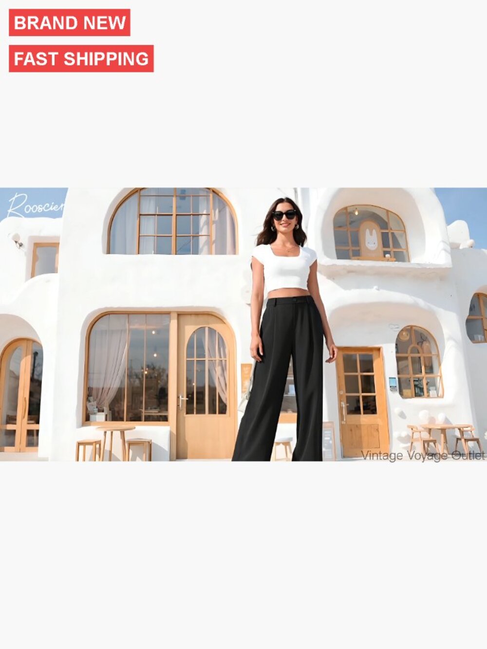 Wide Leg Work Pants High Waist Elastic Business Trousers Polyester Stretch - Picture 7 of 7
